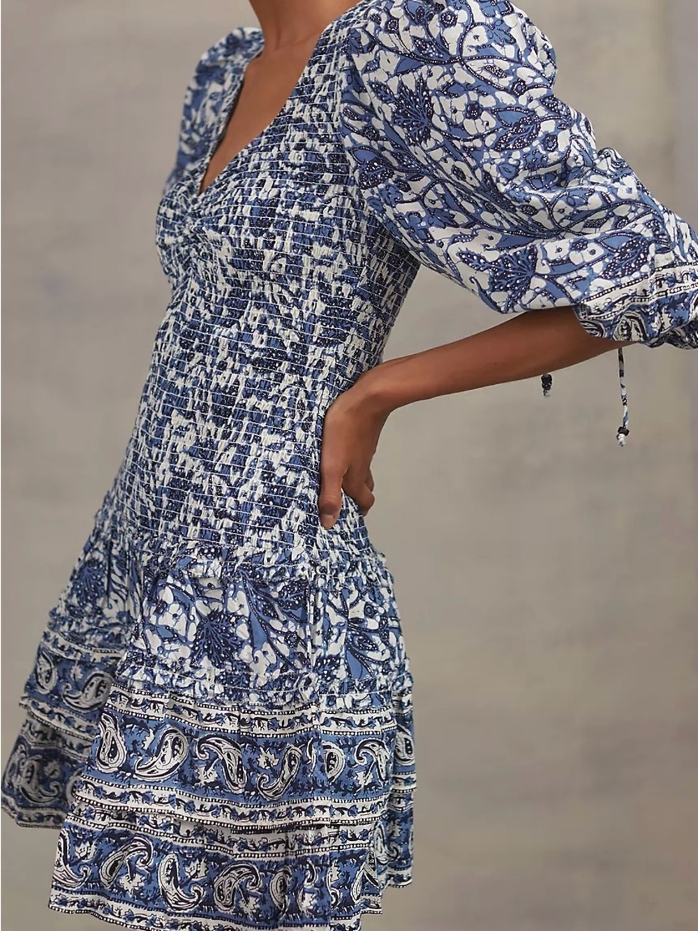Love the Label “Mabel” Blue Paisley Smocked Mini Dress